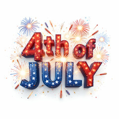 4th of July Fireworks: Images & Graphics isolated on white background