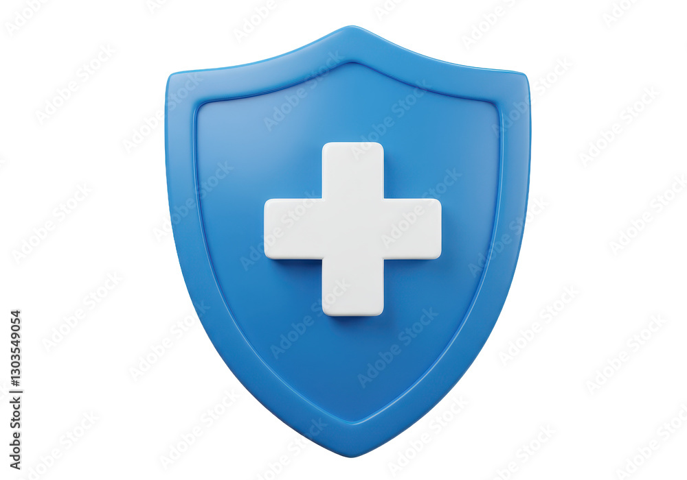 Poster A 3D render blue shield with a glossy smooth surface isolated on transparent background