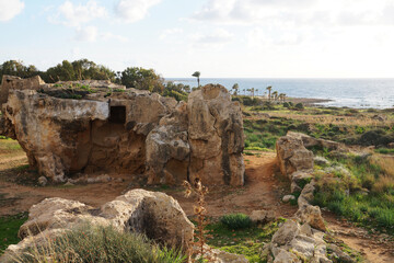 Ruins of the ancient royal tombs in Paphos, Cyprus