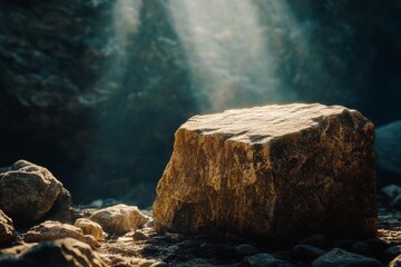 Stone used by Jacob as a pillow with rustic textures and historical details. Biblical visual representation of the Stone of Bethel.