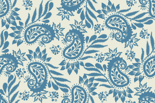 Ikat paisley embroidery on the fabric in Indonesia,India and asian countries.geometric ethnic oriental seamless pattern.Aztec style. illustration.design for texture,fabric,clothing,wrapping,carpet