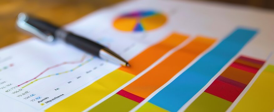  pen with paper document  full of graph and represent market analysis concept