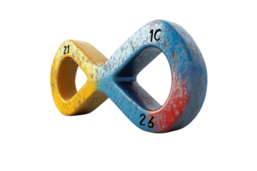 Colorful infinity symbol sculpture representing continuity in an artistic setting isolated on transparent background
