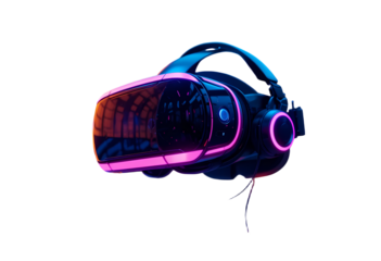 High-Tech Virtual Reality Headset with Glowing Neon Design, Isolated PNG