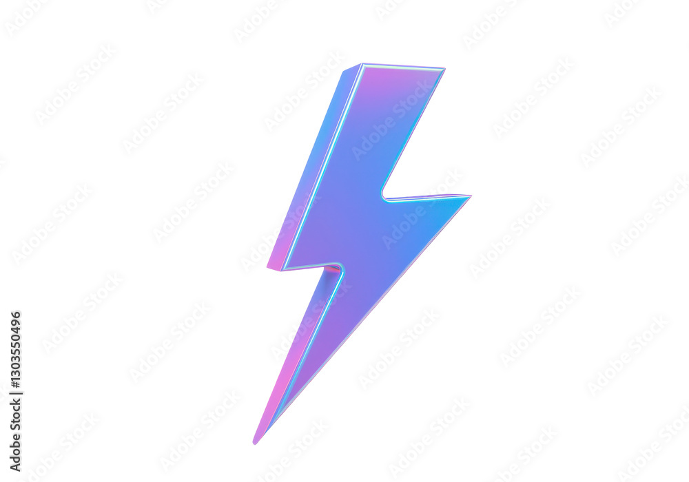 Poster a futuristic iridescent lightning bolt with a smooth reflective surface isolated on transparent back