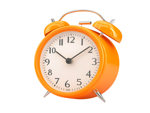 Orange retro alarm clock isolated on black background
