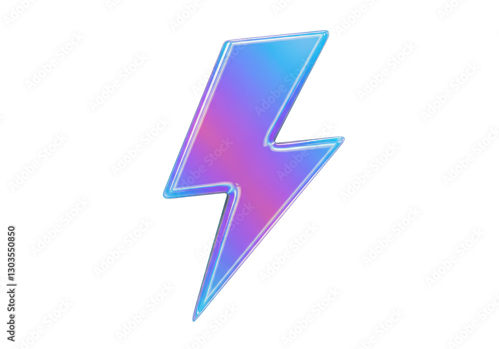 Poster a futuristic iridescent lightning bolt with a smooth reflective surface isolated on transparent back