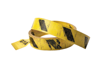 Caution tape rolls stacked artistically on a clean surface reflecting safety and awareness isolated on transparent background