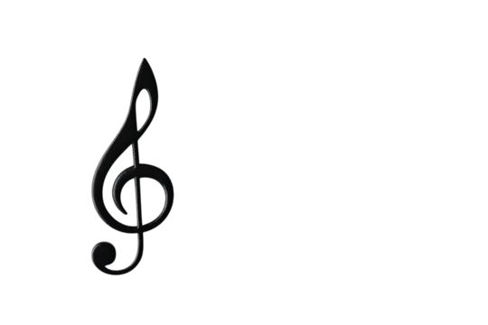 A graceful black treble clef artfully displayed against a minimalist white backdrop isolated on transparent background - Powered by Adobe