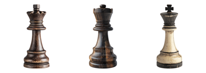 Three Distinct Chess Pieces Representing Different Styles and Materials, PNG bundle collection, Isolated on Transparent Background