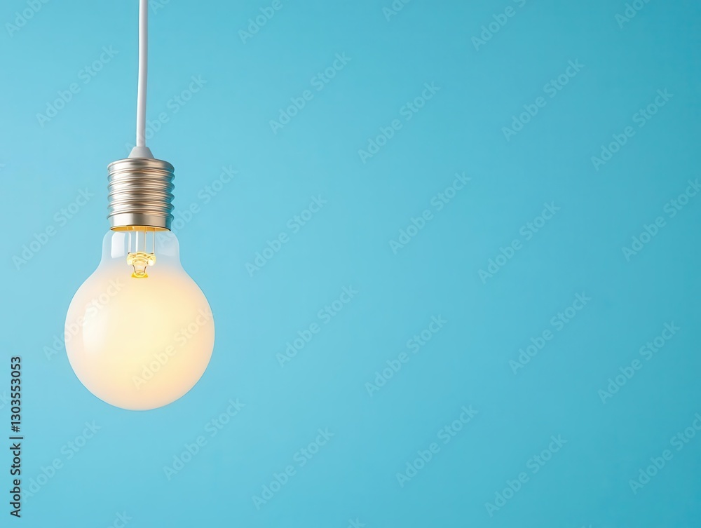 Poster lightbulb glowing with no filament inside, modern conceptual energy photo with empty space