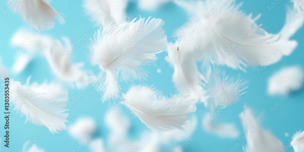 Poster the concept of lightness and freedom is embodied in a levitating ring of floating feathers.