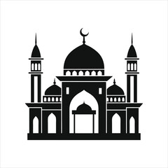 Mosque Silhouette Vector Illustration Isolated on White