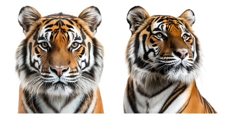 Close-Up Portraits of Majestic Tigers with Intense Gazes, PNG bundle collection, Isolated on Transparent Background