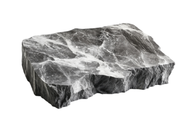 Artistic black and white marble rock showcasing natural veining with a smooth surface illumination isolated on transparent background