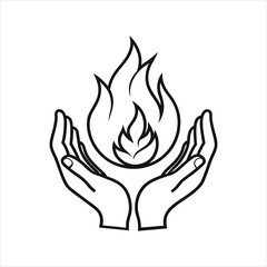 Sacred Flame in Hands Outline Vector Art for Logos and Designs