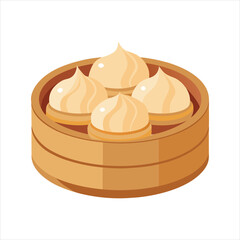  Traditional Bamboo Steamer with Dumplings Vector Art