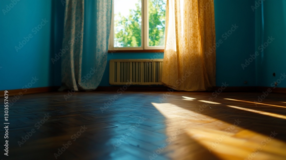 Poster sunlight streams into empty room