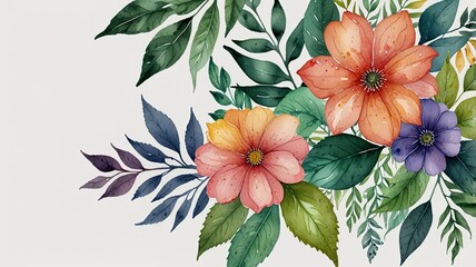 Watercolor frame template mockup with flowers and leaves