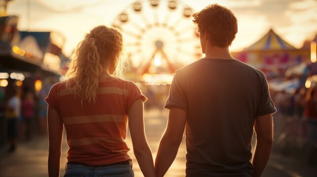 Couple Holding Hands at Carnival Sunset