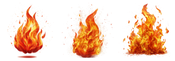 Vibrant Flames in Various Shapes and Sizes for Creative Projects, PNG bundle collection, Isolated on Transparent Background