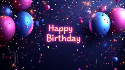 Colorful Birthday Celebration Banner with Balloons and Confetti.