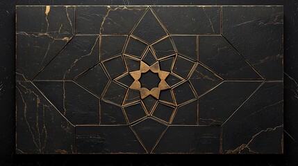Dark marble tile with gold geometric star pattern.