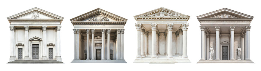 Obraz premium Classical Architectural Facades with Corinthian and Doric Columns, PNG bundle collection, Isolated on Transparent Background