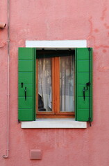 Typical renaissance window in Burano, Italy