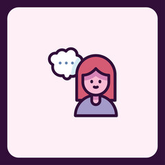 Stylized Woman Character Icon Thinking with Bubble Communication Design