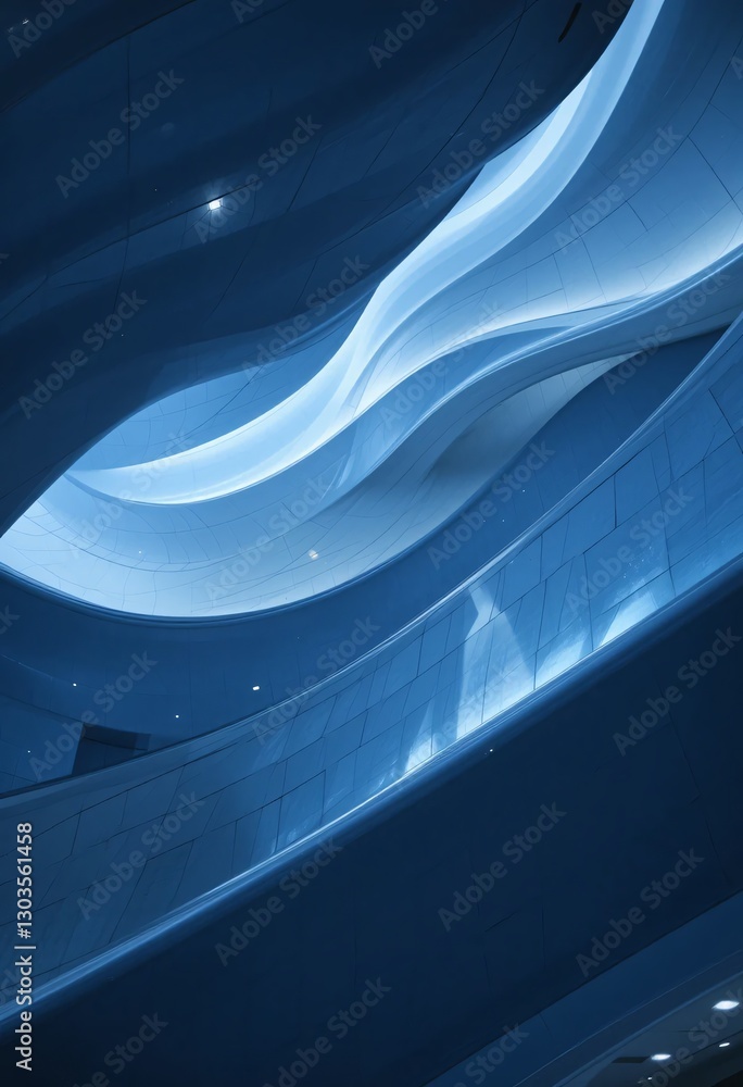 Poster futuristic architecture, a vision of serenity. flowing lines and soft reflections create tranquility