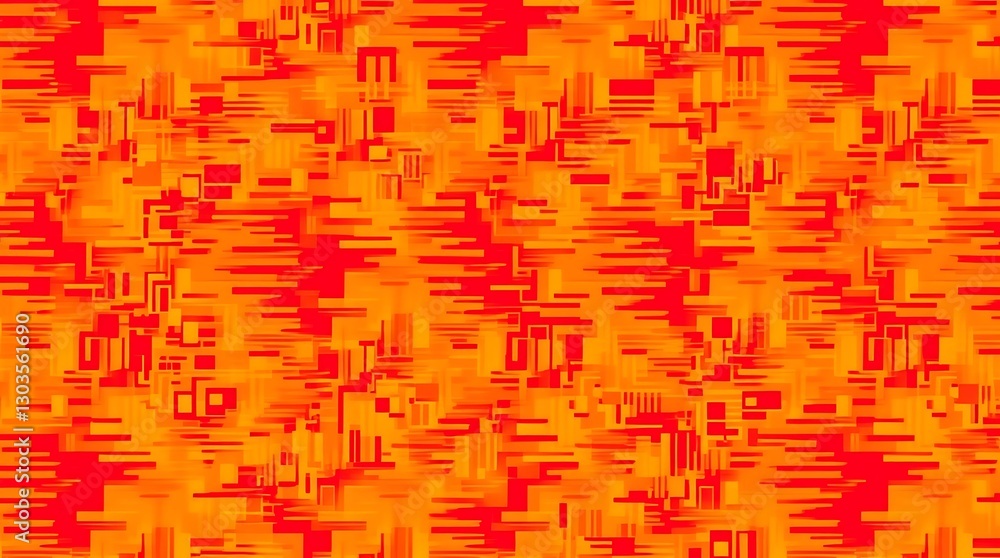 Poster vibrant pixelscape: a striking abstract pattern of repeating pixelated forms in fiery shades of red 
