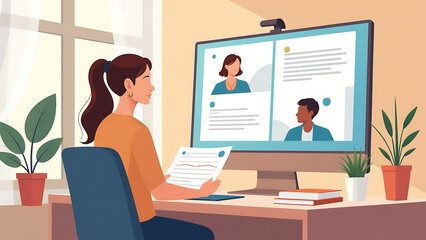 interior designer explains design plan video conference team members real time