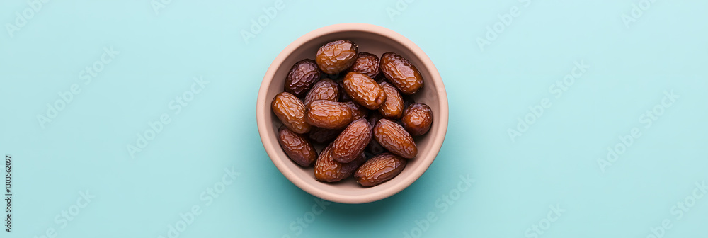 Poster dates in a bowl. a delicious and healthy snack, these dates are perfect for enjoying on their own or