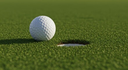 A golf ball near the hole on the green, ready for the final putt.

