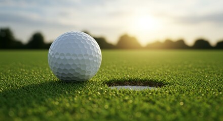A golf ball near the hole on the green, ready for the final putt.

