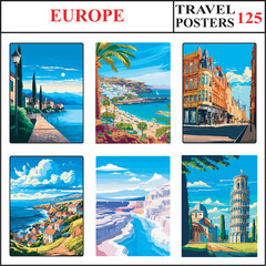 Europe Sirmione Gran Canaria Lille Travel Poster Wall Art Print Collection Set Part 125