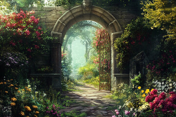 Secret Garden Gate: Secluded Fairy Tale Garden Gate Covered in Lush Greenery
