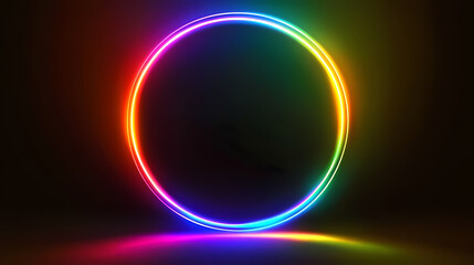 Obraz premium A vibrant rainbow neon circle glowing against a black background. Light - Lantern. Illustration