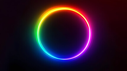 A vibrant rainbow neon circle glowing against a black background. Light - Lantern. Illustration