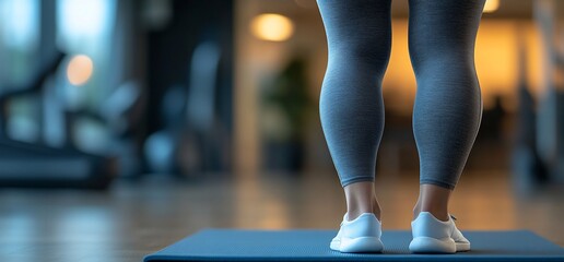 Woman's legs on yoga mat in gym