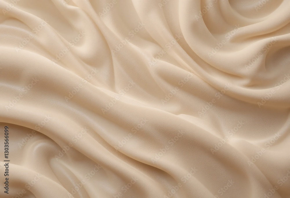 Poster Soft Beige Fabric Waves. Gentle Undulation. Silky Texture Creates Depth. Top View Shows Smoothness. Perfect For Fashion Designs. Great For Minimalist Aesthetic Concepts.