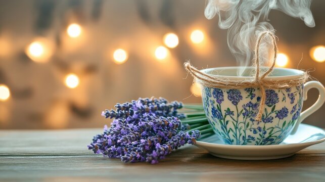 Cozy Lavender and Teacup Arrangement in Kitchen Setting