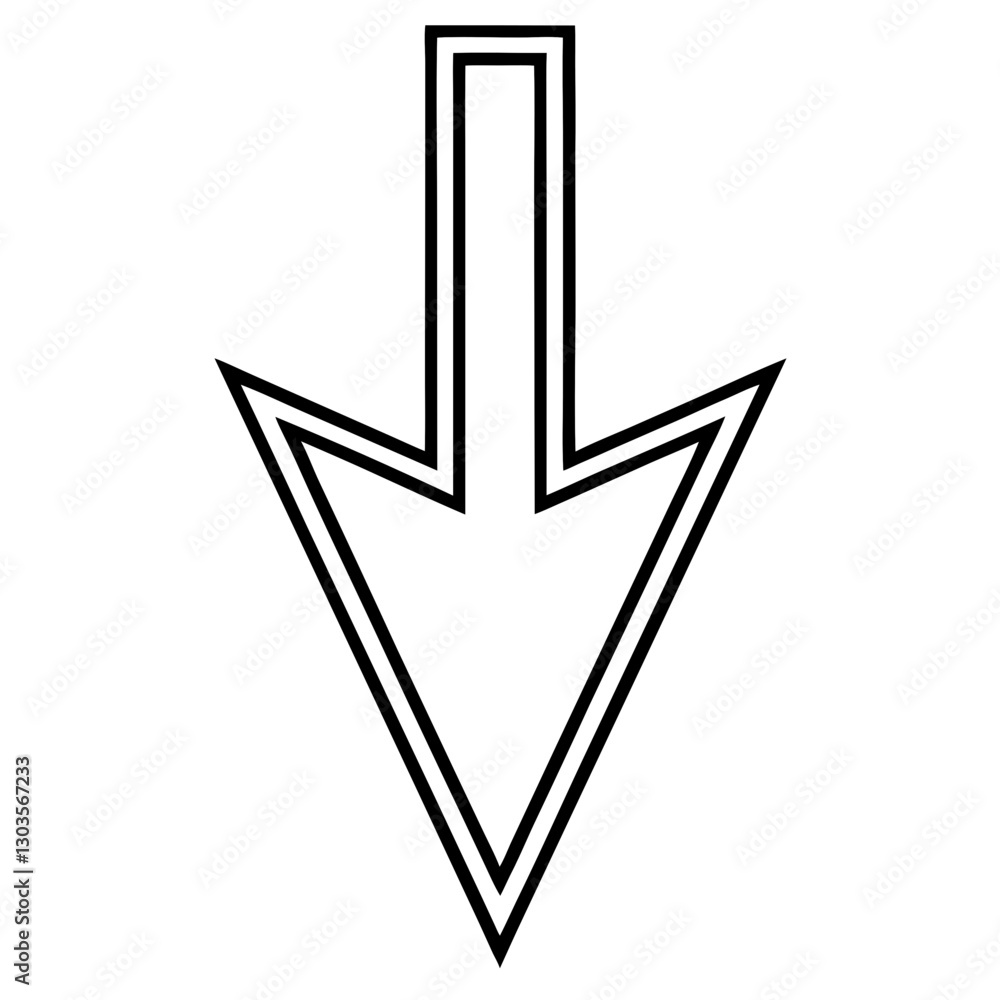 Poster an outlined arrow pointing downwards, suggesting direction or guidance. this graphic element can be 