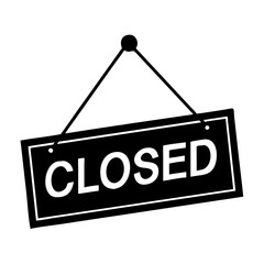 a simple black and white "CLOSED" sign hanging, indicating that a business or establishment is not currently open for operation. vector illustration