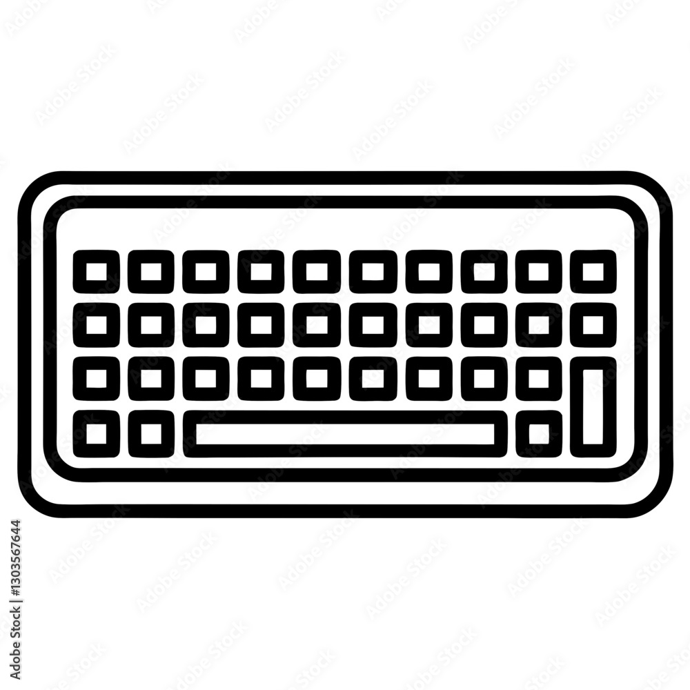 Poster a detailed black and white illustration of a computer keyboard, highlighting its keys and layout vec