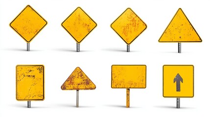 Collage of Various Yellow Blank Road Signs
