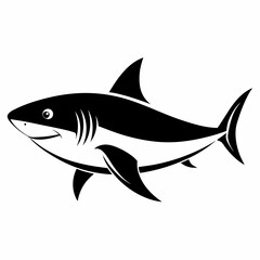 Fototapeta premium a stylized black and white illustration of a shark, with a minimalist design that highlights its key features. The shark has a sleek body, a dorsal fin, and a determined look.