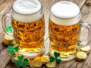 Two Mugs of Golden Light Beer for St. Patrick's Day on March 17th