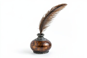 Artfully crafted quill and inkpot showcase intricate design with vintage allure on display isolated on transparent background